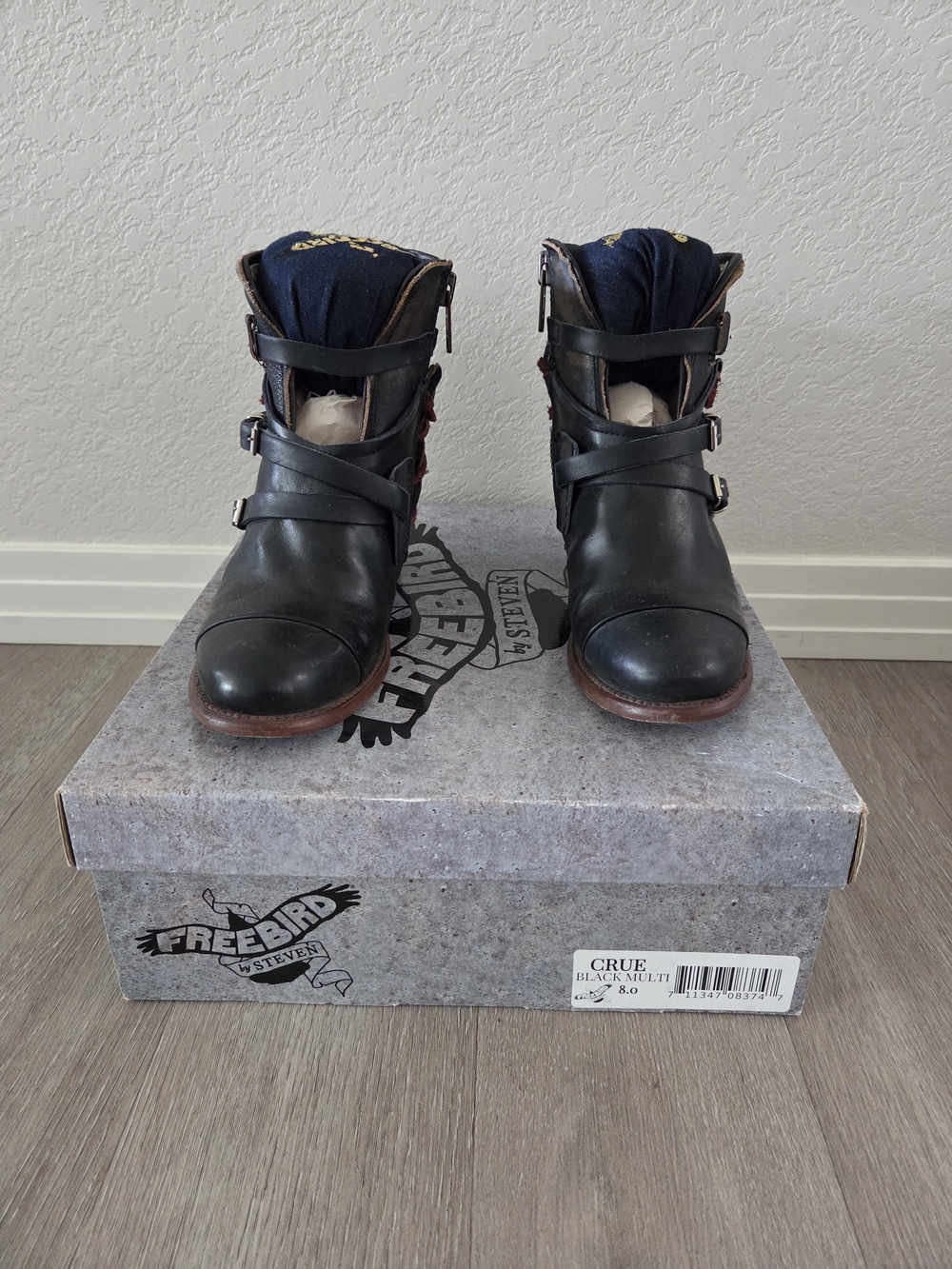 Freebird by Steven Crue Black Leather Buckle Strap Ankle Boots